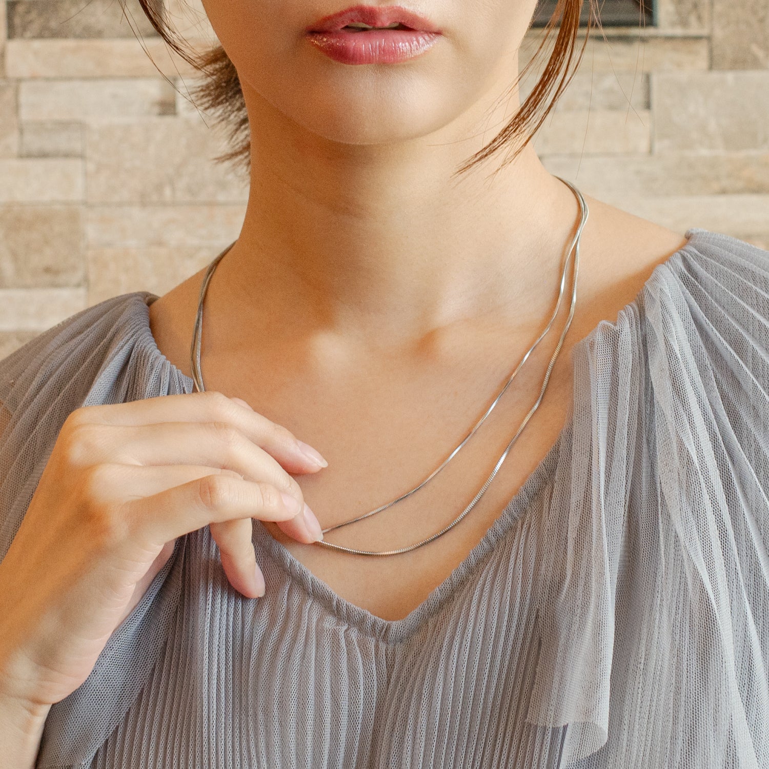 Layered Chain Necklace Silver
