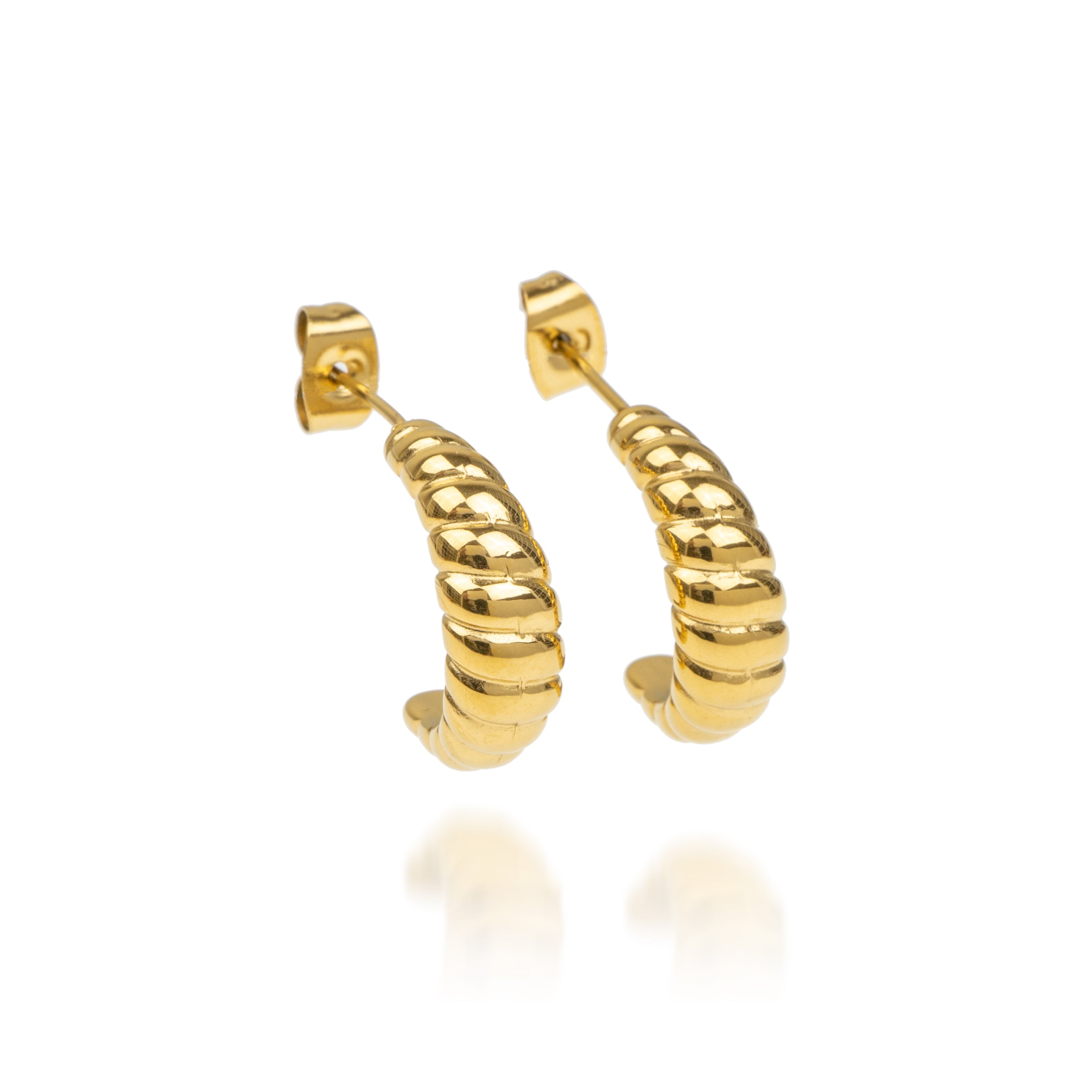 C-shaped earrings, crescent, gold