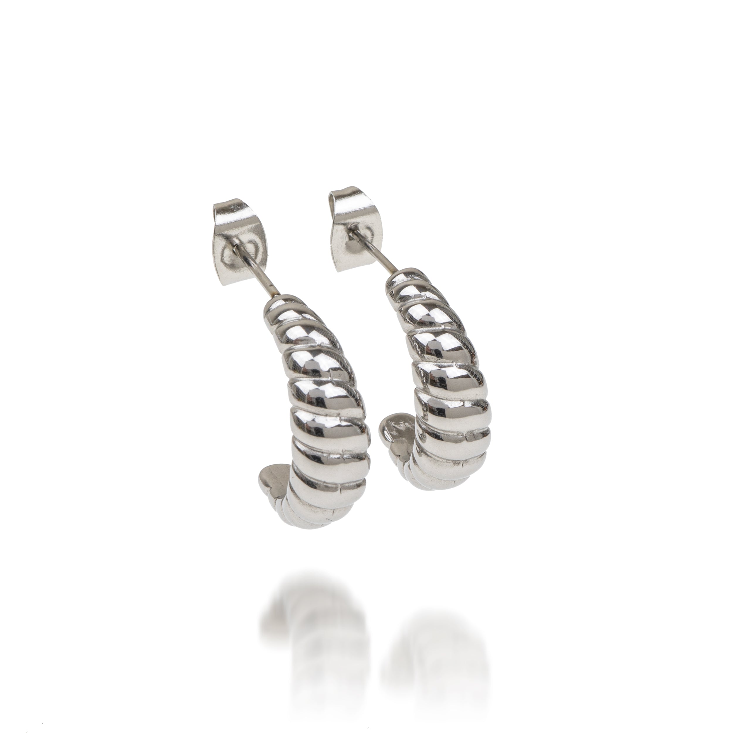 C-shaped earrings, crescent, silver