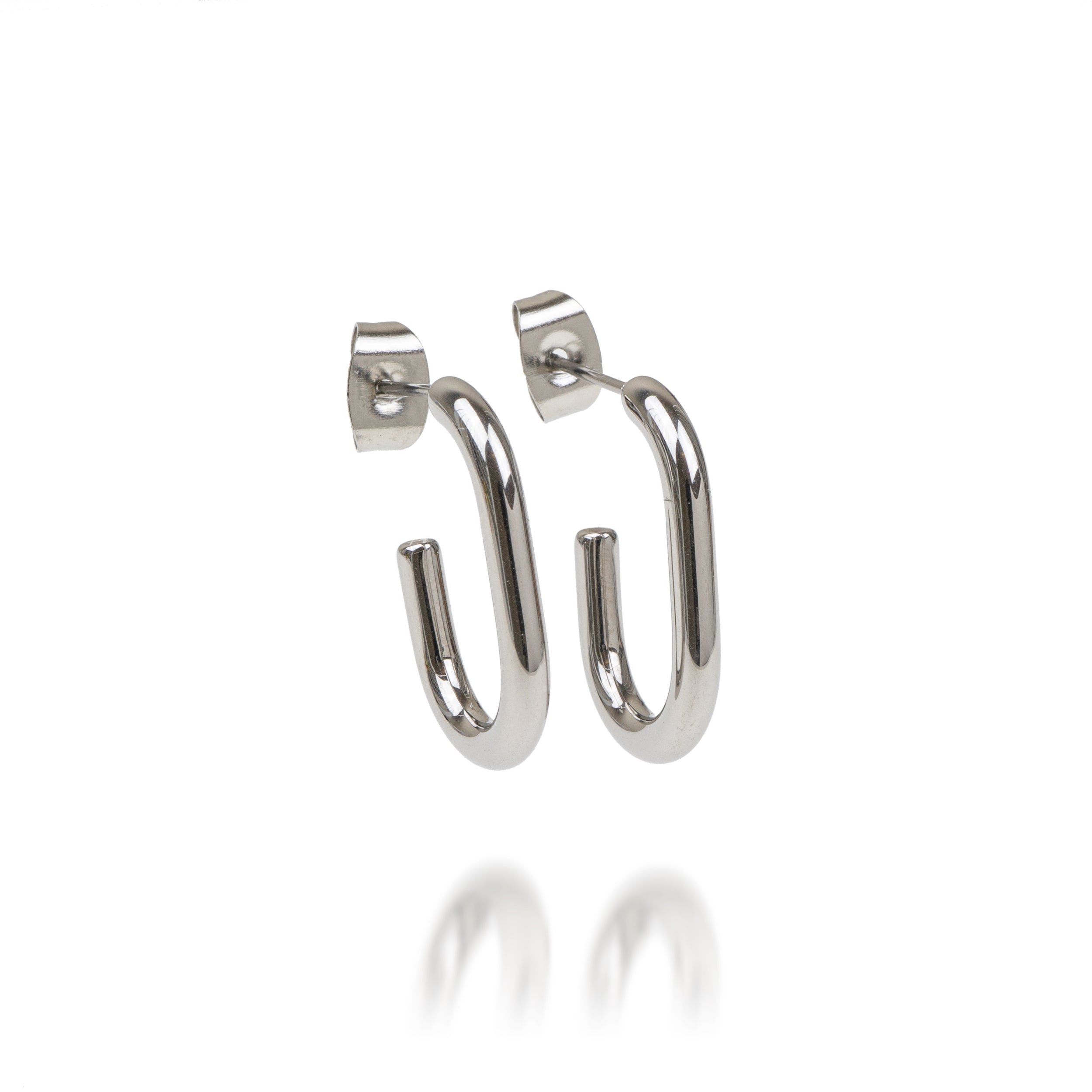 C-shaped quarter cut earrings, silver